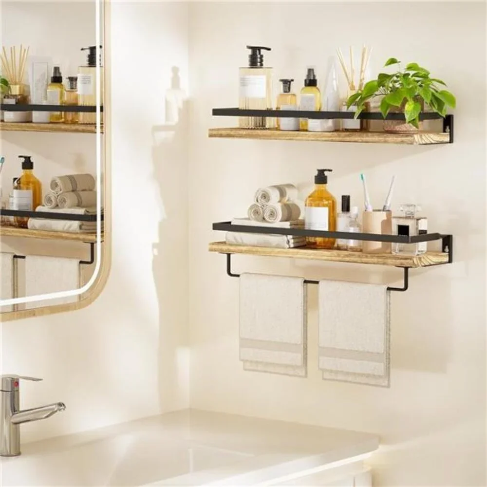 Bathroom Shelves with Towel Bar, Floating Shelves, Wall Shelves for Bathroom